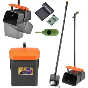 Pooper Scooper Kit Dog Poop Rake & Swiveling Bin Poop Heavy Duty Pick Up Tool - Picture 1 of 16