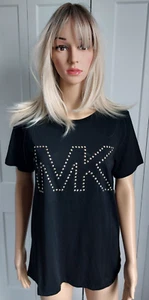 MICHAEL KORS WOMENS BLACK T-SHIRT TOP GOLD STUDS MK EMBELLISHMENT MEDIUM NWT! - Picture 1 of 5