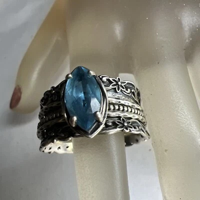 漂亮或 Paz 纯银万向轮戒指 蓝色黄玉宝石 尺寸 10 — 第 1/4 张图片