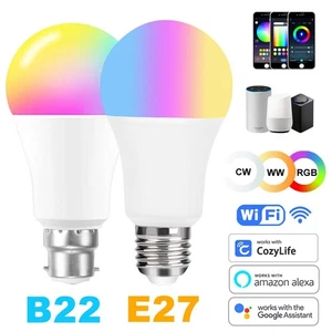 For Apps by iOS Android Amazon Alexa Google Home WiFi Smart LED RGB Light Bulb - Picture 1 of 15