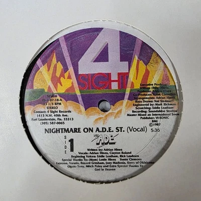 MC ADE - Nightmare on A.D.E. St. 12" Record 1987 4 Sight Records Hip Hop 33RPM - Image 1 of 2