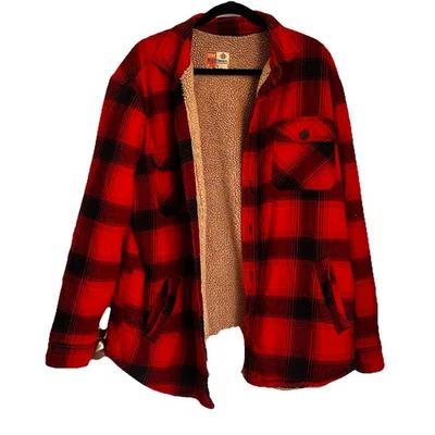 Ruff Hewn Red and Black Plaid Sherpa Lined Shirt Jacket Men’s Size Large - Image 1 of 4
