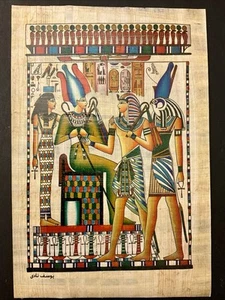 Raro Auténtico Pintado a Mano Antiguo Papiro Egipcio-Osiris, Seti y Horus 12x8 - Imagen 1 de 16