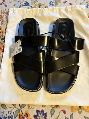 Sandalias planas negras Zara talla 8 con bolsa nuevas con etiquetas Foto 1 de 4