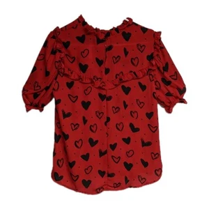 NEW NY&C Top Women Medium Blouse Hearts Live Valentine Peasant Sleeves Red M - Picture 1 of 12