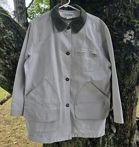 Vintage 80's LL Bean MADE IN USA Barn Chore Jacket Mens LARGE Beige/Green Collar - Picture 1 of 19