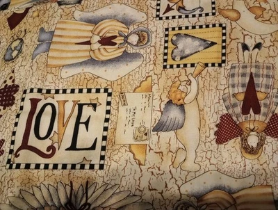 Vintage-1 yd x 44"-Debbie Mumm-  "Grace & Angels" on Beige Crackle-Cotton Fabric - Image 1 of 4