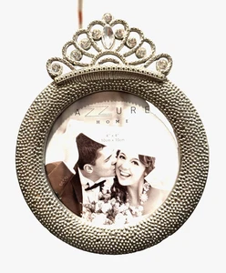 Azzure runder Silber Bilderrahmen mit Krone mit künstlichen Diamanten 4"x4" - Bild 1 von 7
