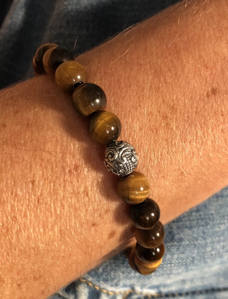 "Pulsera de cuentas espirituales David Yurman ojo de tigre con cuentas onduladas plateadas 925 8"" L como nueva" Foto 1 de 4