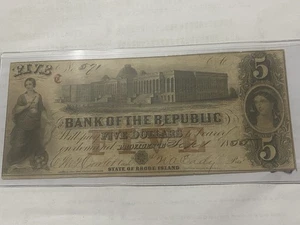 1855 $5 La Banca della Repubblica Provvidenza, Rhode Island moneta obsoleta - Foto 1 di 8