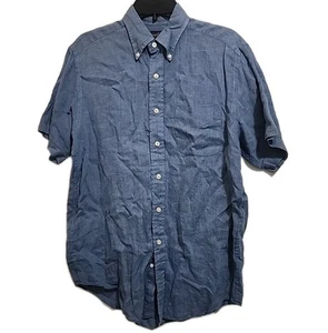 Brooks Brothers Shirt Mens Medium Blue Irish Linen Short Sleeve Button Down - Picture 1 of 6
