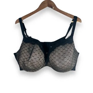 Sujetador Cacique Balconette Negro Encaje Con Aros Ligeramente Forrado Copas Moldeadas Talla 46DD - Imagen 1 de 7