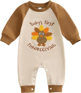 My First Christmas Baby Outfit Gingerbread Man Embroidery Romper Long Sleeve  - Picture 1 of 24