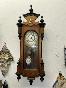 Wall Clock Steep Antique Small Very Nice Fully Working Approx 70 Cm H Key - Picture 1 of 10