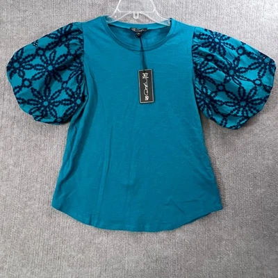 Camiseta Jersey Diane Gilman 30 Aniversario Manga Abullonada Ojales Bordada XS NUEVA CON ETIQUETAS Foto 1 de 4