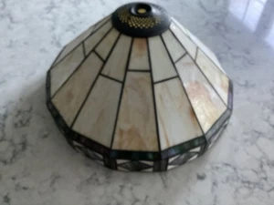 14" Vintage Tiffany Stil Kunst & Handwerk Mission Buntglas Schlacke Glas Lampenschirm - Bild 1 von 4