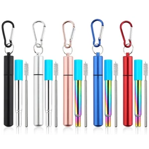 Reusable Straws 5Pack Collapsible Portable Metal Straw Reusable Foldable Stai... - Picture 1 of 5