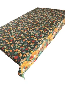 HANDCRAFTED AUTUMNAL COTTON TABLECLOTH Vibrant Pumpkin Gourd Corn 68”x 56” - Picture 1 of 7