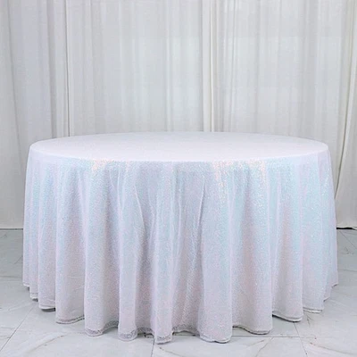132" Azul Iridiscente SEQUIN MANTEL REDONDO Boda Catering Recepción Ropa de cama Foto 1 de 4