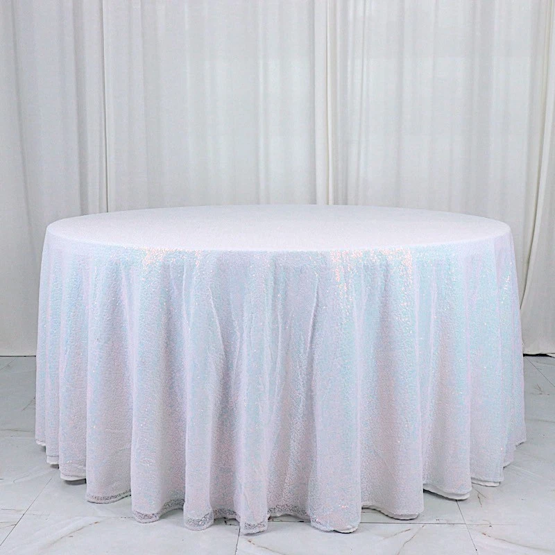 132" Iridescent Blue SEQUIN ROUND TABLECLOTH Wedding Catering Reception Linens - Image 1 of 4