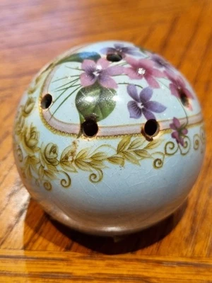 Vintage Potpourri Pot Floral Design On Blue Background 60mm Approx - Image 1 of 4