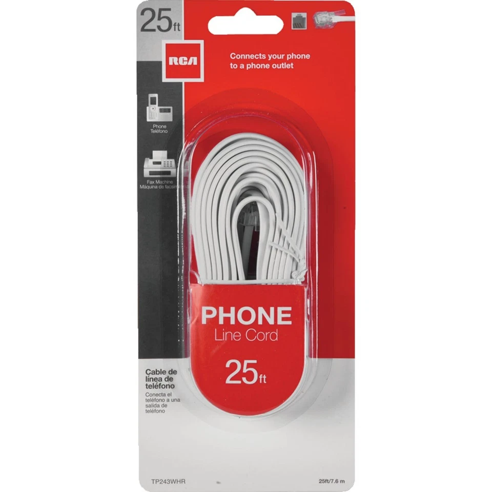 RCA 25 Ft. White Phone Cord TP243WHR Pack of 6 RCA TP243WHR 044476053252 - Image 1 of 1