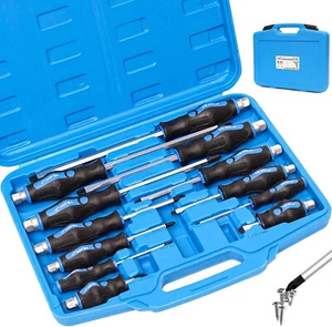 12Pc Heavy Duty Magnetic Screwdriver Set Anti-Slip Slotted & Cross-Head Tool Box - Picture 1 of 13