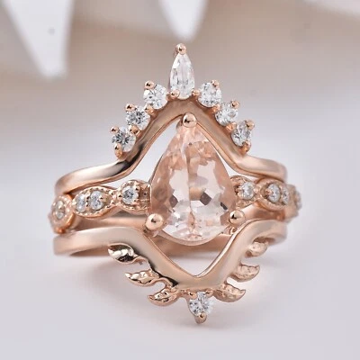 NATURAL MORGANITE, MOISSANITE STACK RHODIUM PLATTING 925SILVER RING JEWELRY GIFT - Image 1 of 4