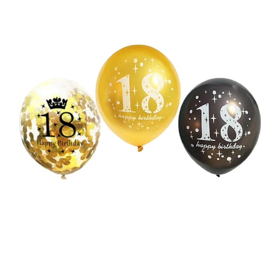 15 x 18th Happy Birthday Black & Gold  Party Age Balloons  Printed Decoration - Image 1 of 3