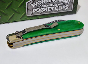 HAWKBILL POCKET CLIP GREEN BONE HUNTING POCKET KNIFE W/ DISPLAY CASE R.R. !!!