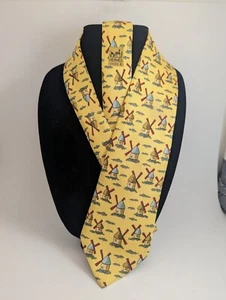 HERMES Tie Silk Necktie 7489 Windmills Design Yellow - Picture 1 of 3