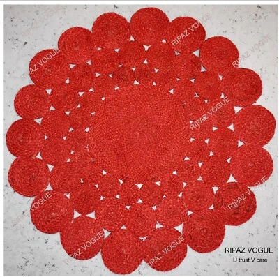 Jute Rug Red Color Round Circle Design Area Rug for Living Room, Bedroom, Office - Image 1 of 4