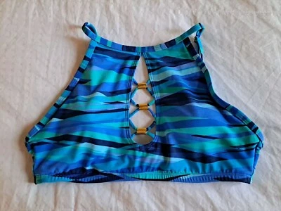 Traje de baño para mujer Bleu Rod Beattie Top con tiras ajustables cuello alto rayas 8  Foto 1 de 4