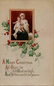 1919 A MERRY CHRISTMAS All Glory Be Virgin Mary & Baby Jesus Postcard Holiday - Picture 1 of 2