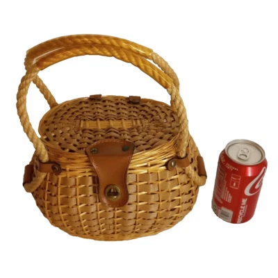 Vtg Purse Handbag Marcus Brothers Of Miami Wicker, Vinyl, Leather, Rope, Brass - Image 1 of 4