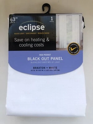 Eclipse Blackout Curtain Braxton White 63" x 42" Black Out Panel  New - Image 1 of 4