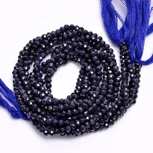 Natural Blue Sapphire Gemstone Round Faceted Beads 2.5 mm Strand 12.5" GB-254 - Picture 1 of 2