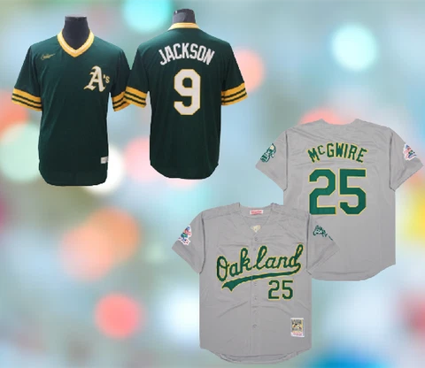 Men's Oakland Athletics - #9 Reggie Jackson #25 Mark McGwire Stitched Jersey Cover