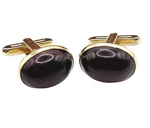 Hickok Black Cherry Glass Oval Cabochon Gold Tone Vintage Fancy Dress Cufflinks - Picture 1 of 15