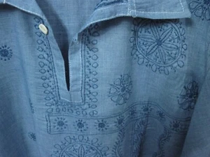 Chikan unisex embroidered kurta cotton Lucknowi shirt Lucknow jeans denim blue - Picture 1 of 3