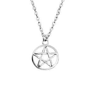 Collana Pentacolo stella Strega Malocchio catena con ciondolo Argento Uomo Donna - Foto 1 di 14