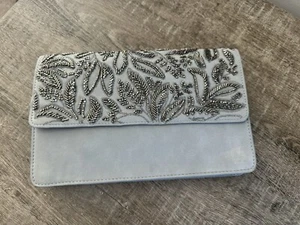 Abercrombie & Fitch Faux Suede Clutch Purse Bag Embroidered Rhinestone Beaded - Picture 1 of 5