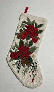 Home Accents Woven Rug-Like Poinsettia Christmas Stocking Velvet Backing 18” EUC - Picture 1 of 7