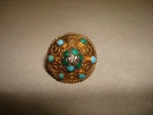 Einzigartiger antiker viktorianischer Türkis Diamant 14K Gold 1" Durchmesser Kuppelring Größe 5 - Bild 1 von 9