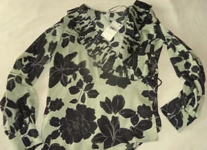 Mango Top Size Small uk 8 Wrap top green & black floral new with tags - Picture 1 of 13