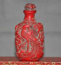 3" Chinese Red turquoise Feng Shui animal bird Phoenix Bird statue snuff bottle