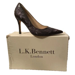 L.K.Bennett London 'Ella' Iron Gray Snake Leather Roses Embroidered Pumps 37/6.5 - Picture 1 of 8