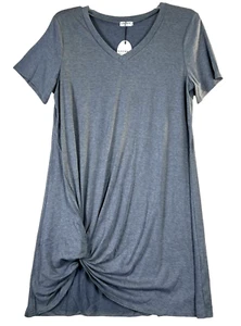 Locryx NWT Women's Size XL Short Sleeve V Neck Knot Twist T-Shirt Dress Gray - Picture 1 of 15