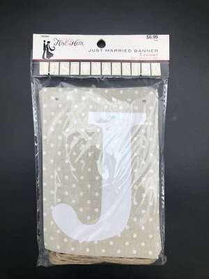 His and Hers Just Married Polka Dot Banner Shimmery TAN 1 Ct. 98" L Wedding  - Image 1 of 2