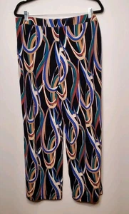 Chicos Travelers Pants Womens 2 Size US Large Stretch Knit Black Art Print - Picture 1 of 9